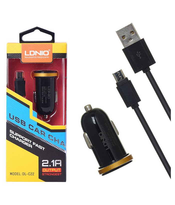 شارژر فندکی 2 پورت LDNIO الدینیو DL-C22 با کابل میکرو یو اس بی