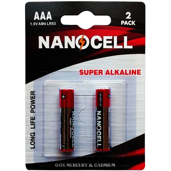 باطری نیم قلمی 2عددی NANOCELL Super Alkaline1.5V AM4 LR03 AAA
